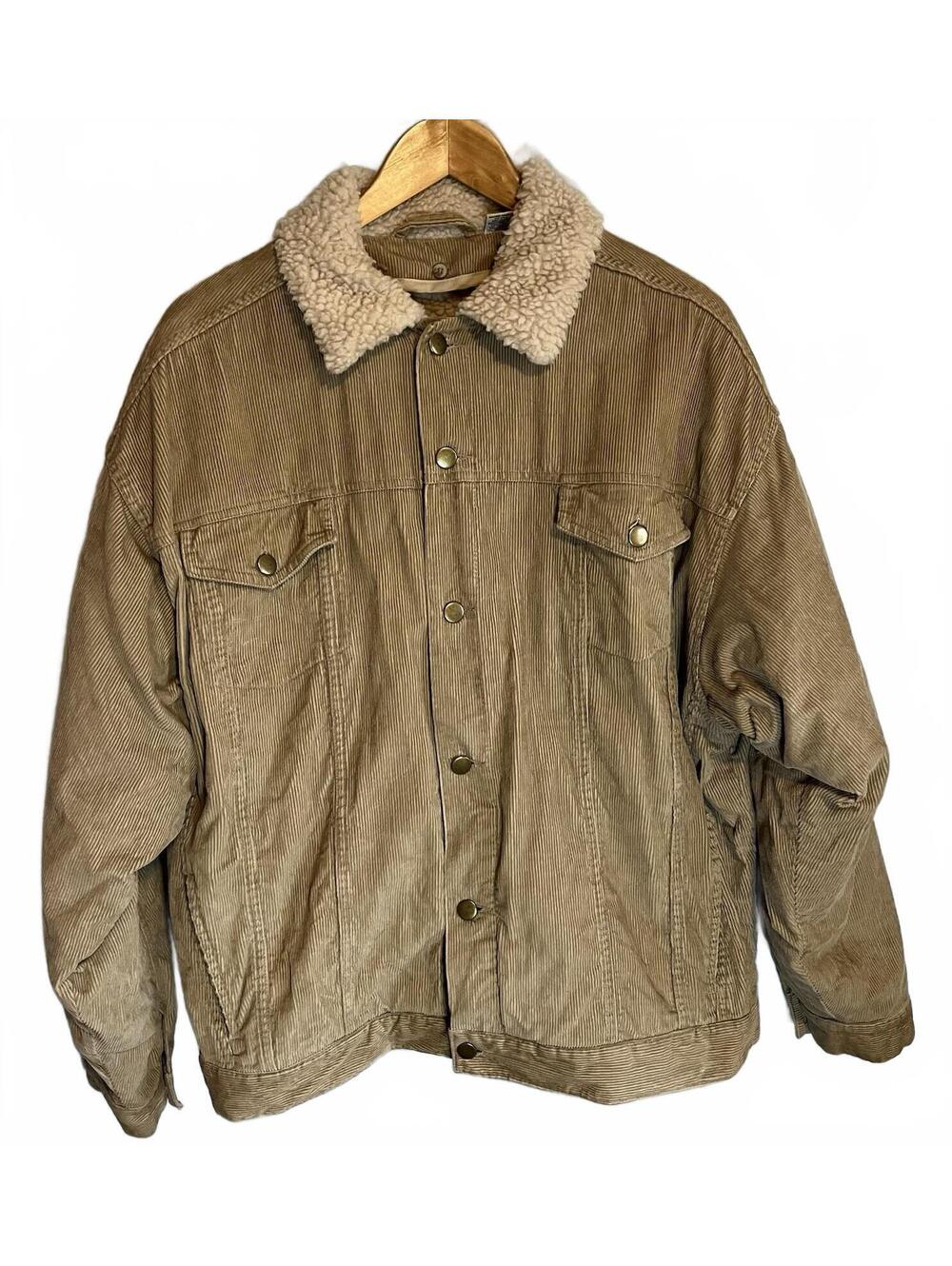 Vintage Chore Barn Coat Mens XL Corduroy Sherpa Marlboro Fleece Trucker Jacket